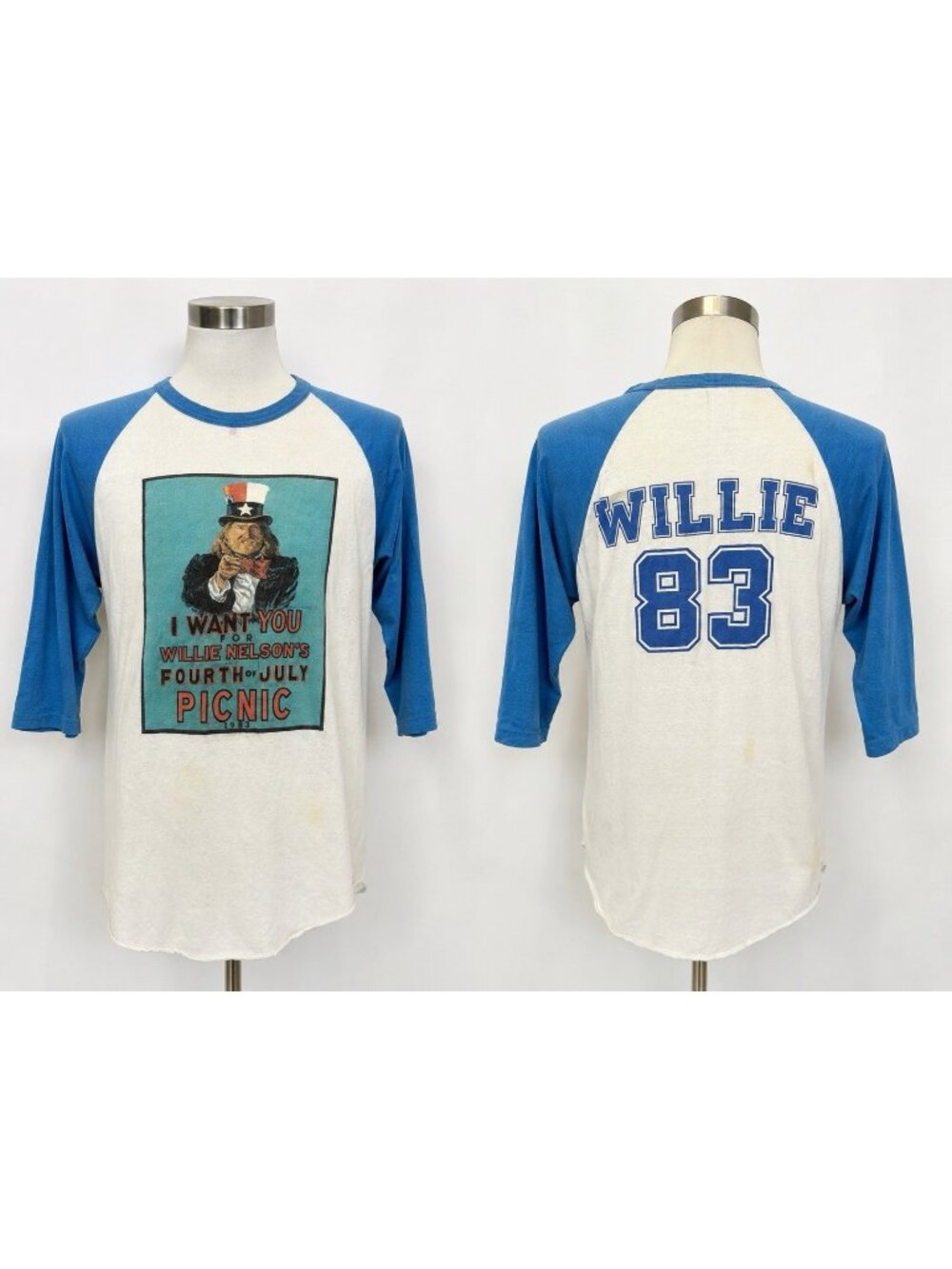 Vintage 1983 Willie Nelson Fourth of July Picnic Raglan AUTH 3/4 Sleeve Shirt L
